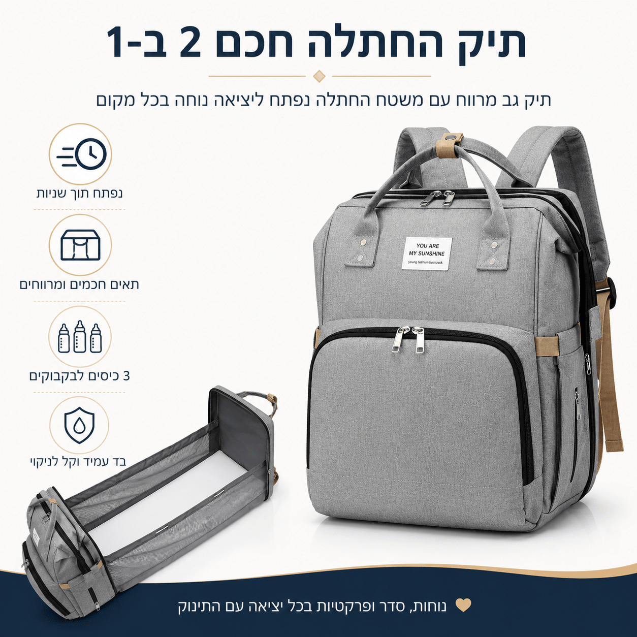 ™NestGo – תיק החתלה 2 ב־1 | Lumore