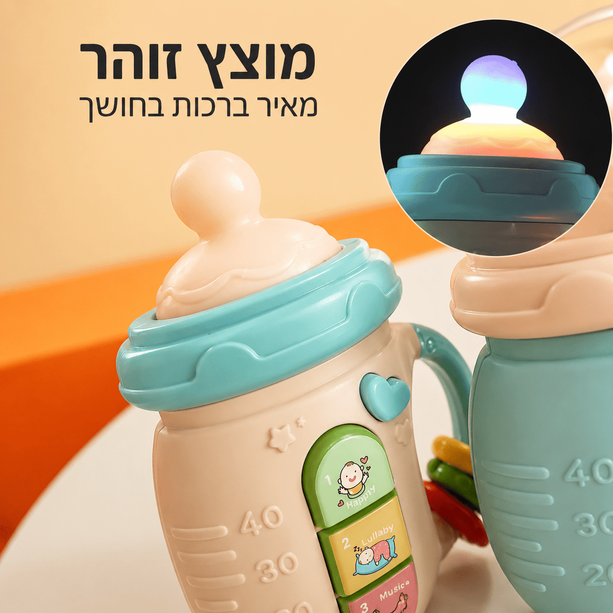 בקבוק סיליקון להאכלה עם רעשן מרגיע לתינוק🍼 | Lumore