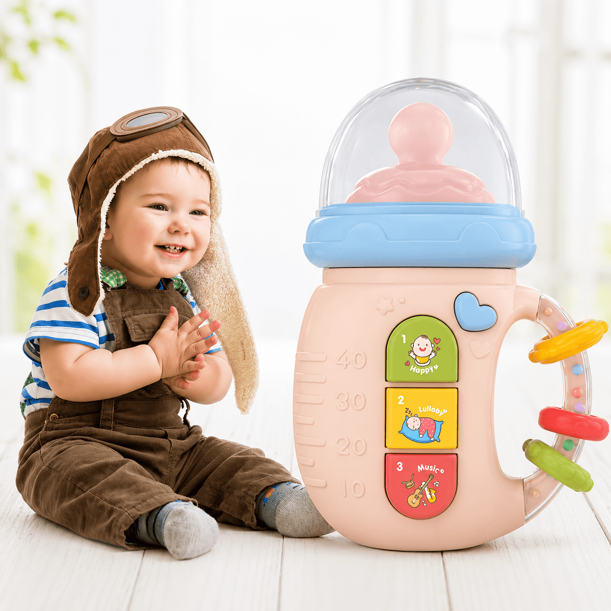 בקבוק סיליקון להאכלה עם רעשן מרגיע לתינוק🍼 | Lumore